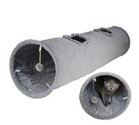 Terunat Cat Tunnel for Indoor Cats, 51×12 inch Foldable Big Cat Tunnel, Grey Suede Pet Tunnels with Two Peepholes and a Bubble Ball