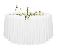 Teruntrue 1 Piece White Round Tablecloth Diameter 305 cm, Round Table Cover for Tables Ø150 - 240 cm, Washable Polyester Round Tablecloth for Wedding Party Buffet, Camping Restaurant