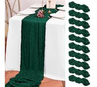 Teruntrue 10FT Emerald Green Boho Table Runner, 10 Pack Gauze Table Runner for Wedding Party Decoration