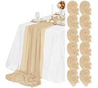 Teruntrue 12 Pack Beige Cheesecloth Table Runner 55x300 cm New Natural Soft Look Boho Gauze Cheese Cloth Table Runner for Wedding Party Baby Bridal Shower Birthday Decorations