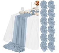 Teruntrue 12 Pack Dusty Blue Cheesecloth Table Runner 55x300 cm New Natural Soft Look Boho Gauze Cheese Cloth Table Runner for Wedding Party Baby Bridal Shower Birthday Decorations