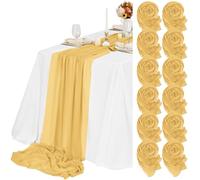 Teruntrue 12 Pack Gold Cheesecloth Table Runner 55x300 cm New Natural Soft Look Boho Gauze Cheese Cloth Table Runner for Wedding Party Baby Bridal Shower Birthday Decorations