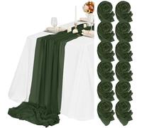 Teruntrue 12 Pack Hunter Green Cheesecloth Table Runner 55x300 cm New Natural Soft Look Boho Gauze Cheese Cloth Table Runner for Wedding Party Baby Bridal Shower Birthday Decorations