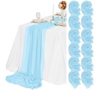 Teruntrue 12 Pack Light Blue Cheesecloth Table Runner 55x300 cm New Natural Soft Look Boho Gauze Cheese Cloth Table Runner for Wedding Party Baby Bridal Shower Birthday Decorations