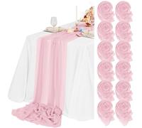 Teruntrue 12 Pack Light Pink Cheesecloth Table Runner 55x300 cm New Natural Soft Look Boho Gauze Cheese Cloth Table Runner for Wedding Party Baby Bridal Shower Birthday Decorations