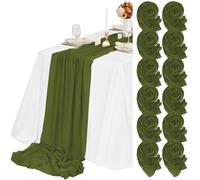 Teruntrue 12 Pack Olive Green Cheesecloth Table Runner 55x300 cm New Natural Soft Look Boho Gauze Cheese Cloth Table Runner for Wedding Party Baby Bridal Shower Birthday Decorations