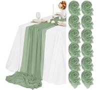 Teruntrue 12 Pack Sage Green Cheesecloth Table Runner 55x300 cm New Natural Soft Look Boho Gauze Cheese Cloth Table Runner for Wedding Party Baby Bridal Shower Birthday Decorations