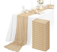 Teruntrue 15 Packs Cheesecloth Table Runner Beige Semi-Sheer Table Runner 55x400cm, Light Brown Rustic Gauze Boho Table Runner, Wedding Table Decor Table Cloth for Bridal Shower Party Wedding Holiday