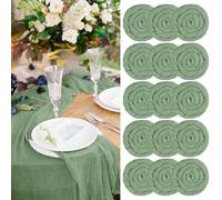 Teruntrue 15 Packs Cheesecloth Table Runner Sage Green Semi-Sheer Table Runner 55x300cm, Green Rustic Gauze Boho Table Runner, Wedding Table Decor Table Cloth for Bridal Shower Party Wedding Holiday