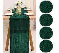 Teruntrue 4 Pack Dark Green Cheesecloth Table Runner Semi-Sheer Table Runner Gauze Tablecloth 10Ft Rustic Decorations for Kitchen Wedding Holiday Party Supplies(Dark Green, 300cm)
