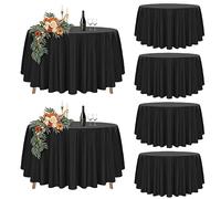 Teruntrue 6 Packs Black Round Tablecloth 178cm Diameter, Round Table Cover for Ø75-105cm Tables, Polyester Waterproof Washable Round Table Cloth for Wedding Party Buffet Camping Restaurant (70 inch)