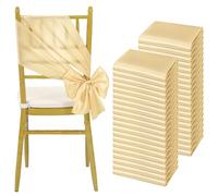 Teruntrue 60 PCS Satin Chair Sashes Ties,Bows Universal Chair Cover,Champagne Sashes Chair Sashes for Wedding Reception,Banquets Party, Hotel Event, Chairs Decoration(17 x 200 cm)