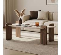 tervan rectangular wooden coffee table in travertine marble effect and walnut