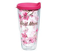 Tervis 1177982 Cherry Blossom Best Mom Insulated Tumbler with Wrap and Fuchsia Lid, Tritan, Clear