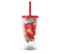 Tervis Christmas Holiday Poinsettias Made in USA Double Walled Insulated Tumbler Travel Cup Keeps Drinks Cold & Hot, 24oz with Straw Lid, Classic