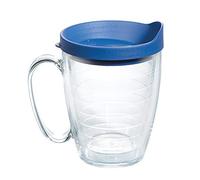 Tervis Clear & Colorful Lidded Made in USA Double Walled Insulated Tumbler Travel Cup Keeps Drinks Cold & Hot, 16oz Mug, Blue Lid