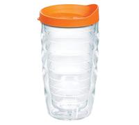Tervis Clear & Colorful Lidded Made in USA Double Walled Insulated Tumbler Travel Cup Keeps Drinks Cold & Hot, 10oz Wavy, Orange Lid