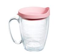 Tervis Clear & Colorful Lidded Made in USA Double Walled Insulated Tumbler Travel Cup Keeps Drinks Cold & Hot, 16oz Mug, Pink Lid