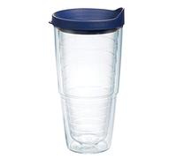Tervis Clear & Colorful Lidded Made in USA Double Walled Insulated Tumbler Travel Cup Keeps Drinks Cold & Hot, 24oz, Navy Lid