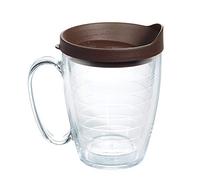 Tervis Clear & Colorful Lidded Made in USA Double Walled Insulated Tumbler Travel Cup Keeps Drinks Cold & Hot, 16oz Mug, Brown Lid
