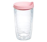 Tervis Clear & Colorful Lidded Made in USA Double Walled Insulated Tumbler Travel Cup Keeps Drinks Cold & Hot, 16oz, Pink Lid