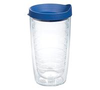 Tervis Clear & Colorful Lidded Made in USA Double Walled Insulated Tumbler Travel Cup Keeps Drinks Cold & Hot, 16oz, Blue Lid