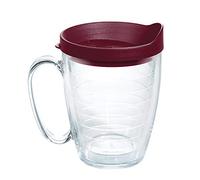 Tervis Clear & Colorful Lidded Made in USA Double Walled Insulated Tumbler Travel Cup Keeps Drinks Cold & Hot, 16oz Mug, Maroon Lid
