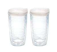 Tervis Clear & Colorful Lidded Made in USA Double Walled Insulated Tumbler Travel Cup Keeps Drinks Cold & Hot, 16oz 2pk, Clear Lid
