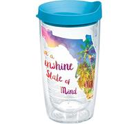 Tervis Florida Sunshine State of Mind Made in USA Double Walled Insulated Tumbler Travel Cup Keeps Drinks Cold & Hot, 16oz, Blue Lid