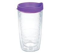 Tervis Made in USA Double Walled Clear & Colorful Lidded Insulated Tumbler Cup Keeps Drinks Cold & Hot, 16oz, Purple Lid