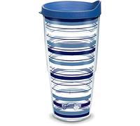 Tervis Made in USA Double Walled Fiesta Insulated Tumbler Cup Keeps Drinks Cold & Hot, 24oz, Lapis Stripes, Lidded