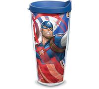Tervis Marvel - Captain America Iconic Made in USA Double Walled Insulated Tumbler Cup Keeps Drinks Cold & Hot, 24oz, Clear