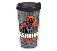 Tervis Marvel Deadpool Shhh No One Cares Made in USA Double Walled Insulated Tumbler Travel Cup Keeps Drinks Cold & Hot, 16oz, Classic