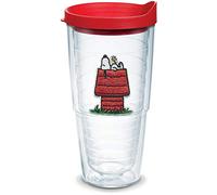 Tervis Peanuts - Snoopy Woodstock House Insulated Tumbler with Emblem and Red Lid, 24oz, Clear