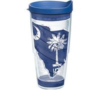 Tervis South Carolina Wood State Outline Insulated Tumbler with Wrap and Blue Lid, 24oz, Clear