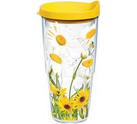 Tervis White Daisies Made in USA Double Walled Insulated Tumbler Travel Cup Keeps Drinks Cold & Hot, 24oz, Clear