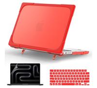 Teryeefi for MacBook Pro 14 inch Case 2025 2024 2023 2021 M4 M3 M2 M1 Chip A3112 A3185 A3401 A2918 A2992 A2779 A2442, Kickstand Heavy Duty TPU Bumper Hard Shell&Keyboard Cover&Type C, Red