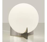 Terzani table lamp Oscar, nickel-coloured, Ø 20 cm, opal glass