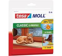 tesa UK tesamoll E-Profile Seal - Self Adhesive Rubber Draught Excluder for Insulating Gaps in Windows and Doors - Brown - 6 m x 9 mm