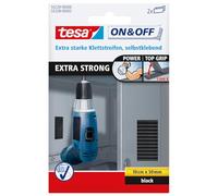 tesa 55228 On/Off Hook and Loop Extra Strong Strips - Black 55228-00000-02 | Self-adhesive fastening strips for heavy objects - extra-strong hold with claw-shaped hooks