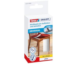 tesa 55231 On/Off Hook and Loop Sew and Stick Tape, 20mm x 1m - White 55231-00003-01