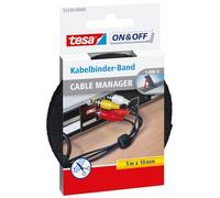 tesa 55239 On/Off Hook and Loop Cable Manager, 10mm x 5m - Black | Adjustable Velcro Cable Tie for Cable Management - Keeps Cables and other Items organized