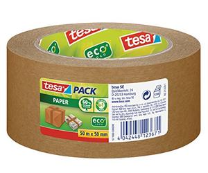 tesa 57180-00000-02 Paper Packaging Tape Made from Recycled Materials for Packing Parcels and Boxes 50 m x 50 mm, Pack of 6
