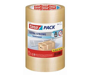 tesa 57249-00003-01 Extra Strong PVC Packing Tape for Packing Heavy Parcels and Boxes, Clear, 3 Pack, 66 m x 50 mm