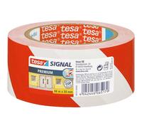 tesa Tape Signal Premium – Permanent Hazardous Area Marking, Robust PVC, Red/White 66 m x 50 mm