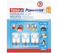 tesa Powerstrips Self-Adhesive Hook Small - Wall Hooks with Removable Wire Hook - Reusable for Bathroom or Kitchen - Drill-Free Mounting - Transparent - 3 x Hooks, 4 x Powerstrips