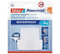 tesa 59704-00000-02 Powerstrips Waterproof Plastic Double Hook with Removable Adhesive Strips, White