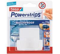 tesa 59704-00000-02 Powerstrips Waterproof Plastic Double Hook with Removable Adhesive Strips, White