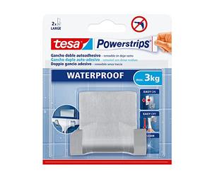 Tesa 59710 - 00002 - 00 Double, Water Resistant Hook (Steel) + 2 Adhesive Strips + Cleaning Cloth