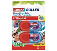 tesa 59820-00000-00 Mini Glue Roller ecoLogo, Permanent Glue for Paper and Card, Pack of 2 Rollers -6 m x 5 mm